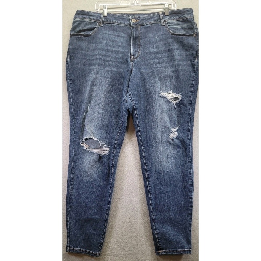 Maurices‎ Jeans Womens Size 24W Stretch Mid Rise Distressed Ankle Denim Blue